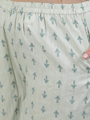 Plus Size Women Green Printed Night Suit With Half Sleeves