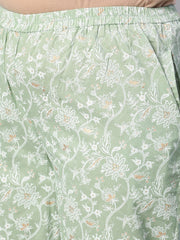 Women Green Printed Straight Kurta with Plazo & Dupatta