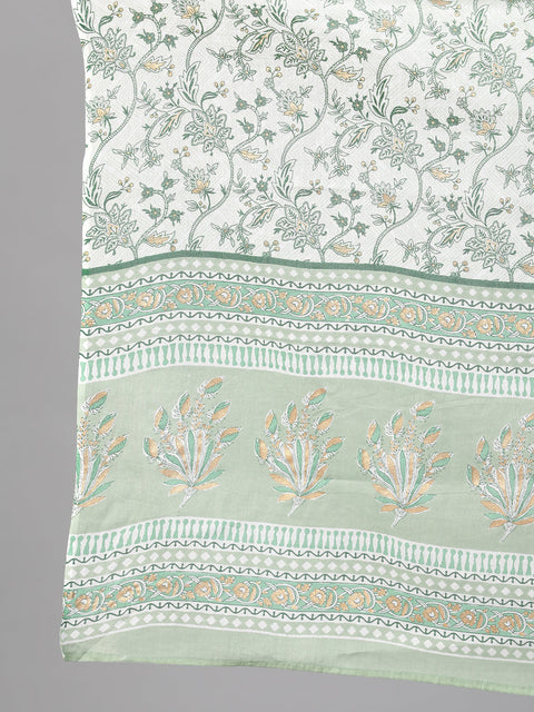 Women Green Printed Straight Kurta with Plazo & Dupatta