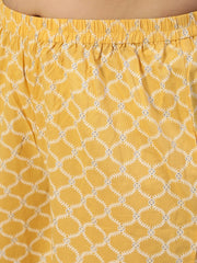Women Yellow & Glitter Printed Straight Kurta With Plazo & Dupatta