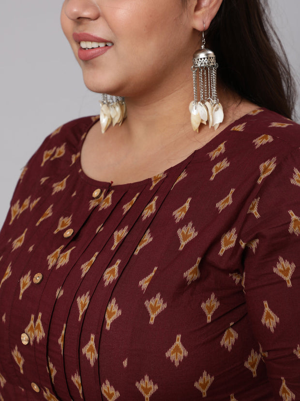 Women Plus Size Burgundy Printed straight Kurta