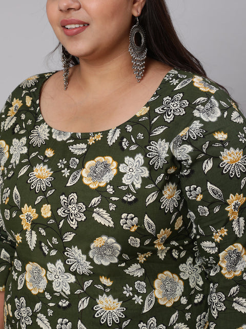 WomenPlus Size Green Floral Printed Kurta And Palazzo With Dupatta