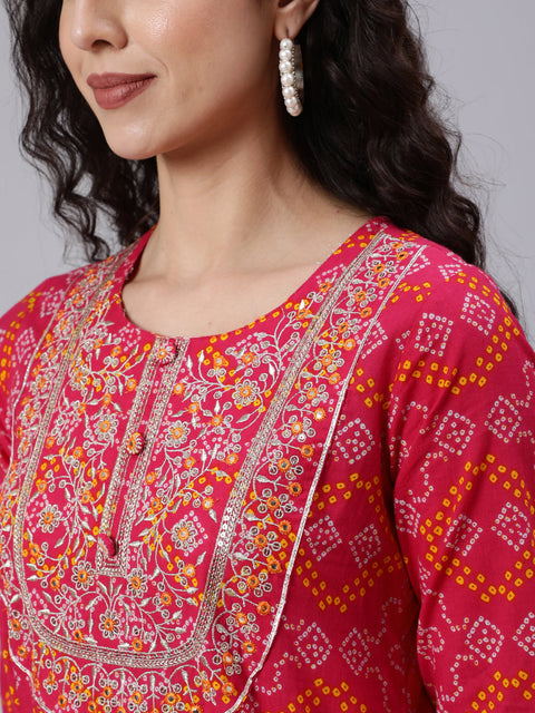 Women Pink Embroidered Flared Dress With Tesals Details
